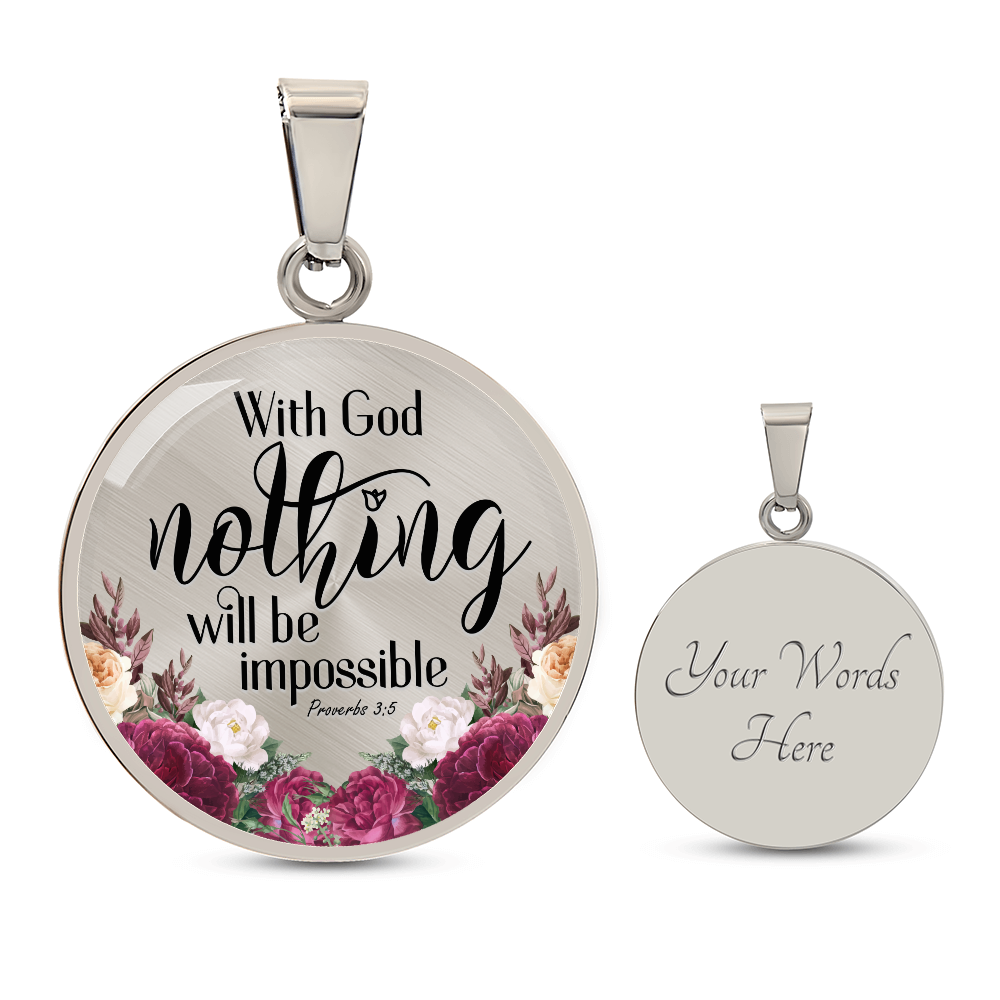 Bible Verse Necklace, With God nothing will be impossible