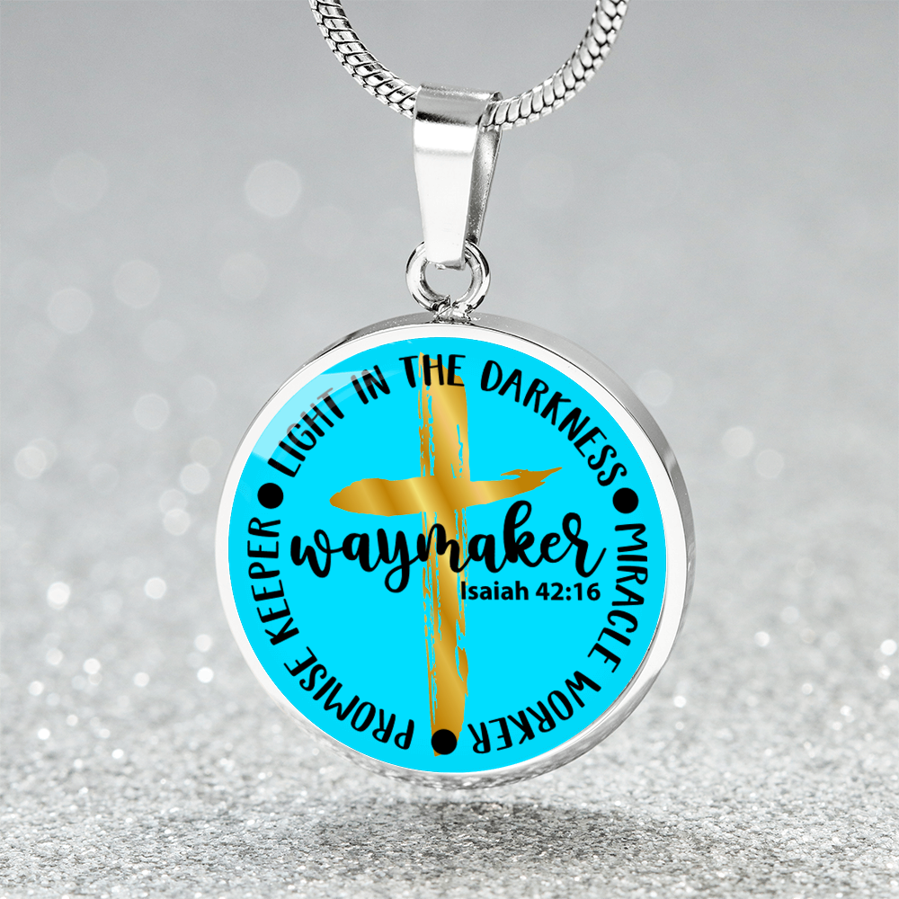 Blue Waymaker Cross Necklace, Adult Baptism Gift - Bible Verse Necklace in Gold or Silver, Custom Engraved, Cross Necklace, Isaiah 42
