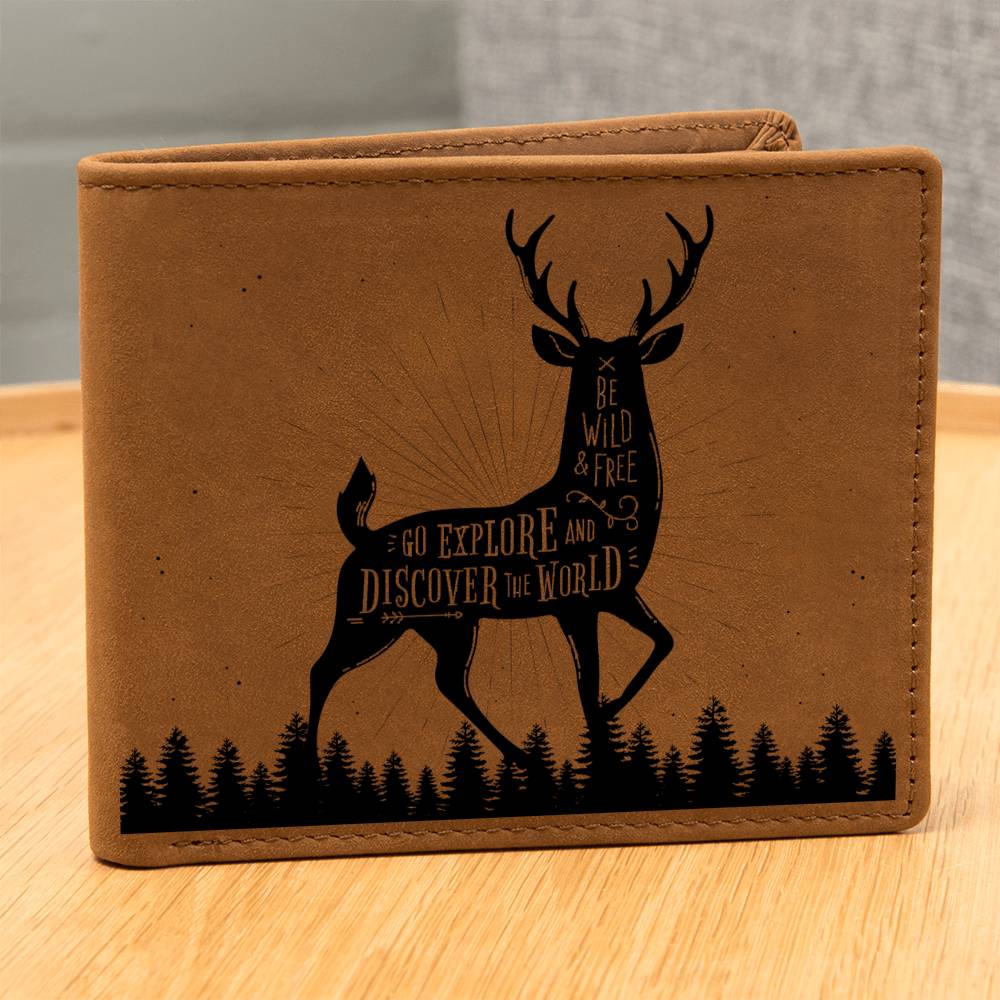 Deer Hunter Gift, Leather Bifold Wallet for Him, Birthday Gift, Anniversary Present, Christmas Gift for Boyfriend, Husband or Son, Deer Hunt