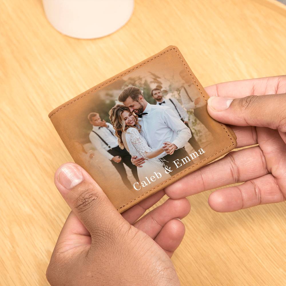 Personalized Wallet for Him with a Custom Photo and Saying Makes Perfect Gift for His Birthday, Anniversary, Wedding Day