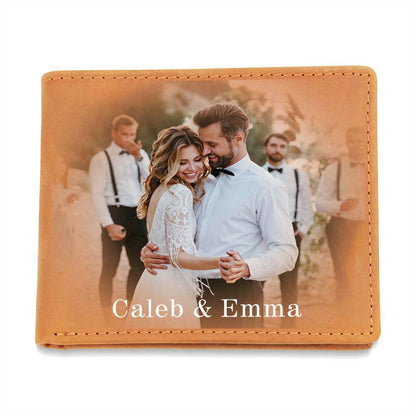 Personalized Wallet for Him with a Custom Photo and Saying Makes Perfect Gift for His Birthday, Anniversary, Wedding Day