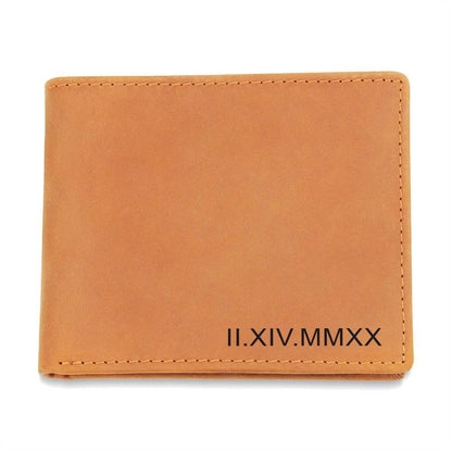 Custom Roman Numeral Leather Bi-Fold Wallet for Him with Personalized Date  • Engagements, Anniversaries, Birthday, Valentine's Day Gift
