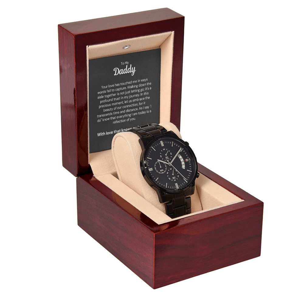 Gift for Father of the Bride: Black Watch with Meaningful Card Personalized with Brides Name