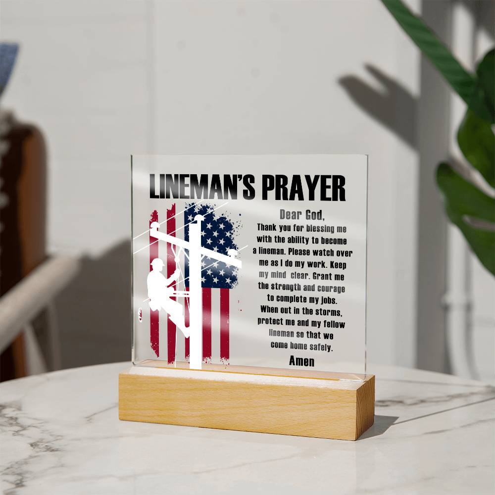 Lineman's Prayer Plaque with American Flag - Unique Home Decor and Perfect Gift for Linemen and Electricians