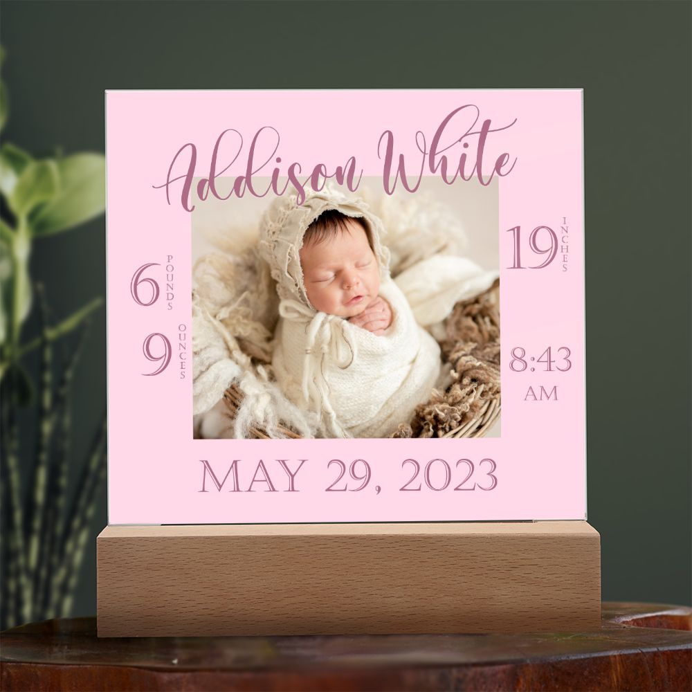 Birth Announcement Gift, New Baby,  Newborn, New Mom Gift, Clear Acrylic Plaque, newborn keepsake, nursery decor, personalized gift