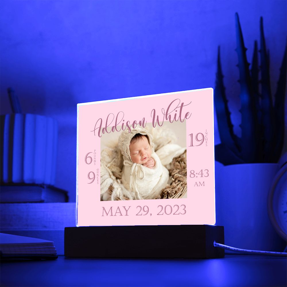 Birth Announcement Gift, New Baby,  Newborn, New Mom Gift, Clear Acrylic Plaque, newborn keepsake, nursery decor, personalized gift