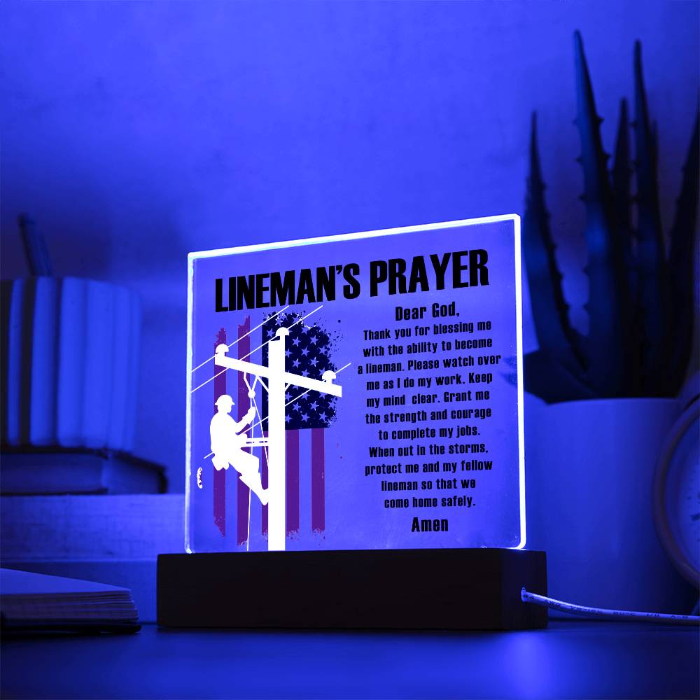 Lineman's Prayer Plaque with American Flag - Unique Home Decor and Perfect Gift for Linemen and Electricians