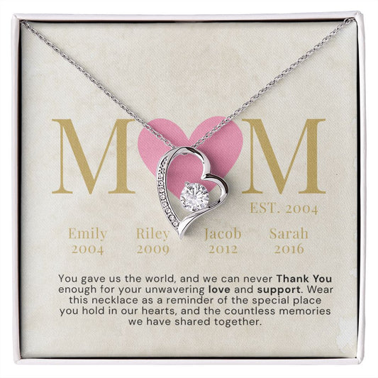 Custom Mom Established Necklace: Gift for Mother's Day, Mom's Birthday with Personalized Card