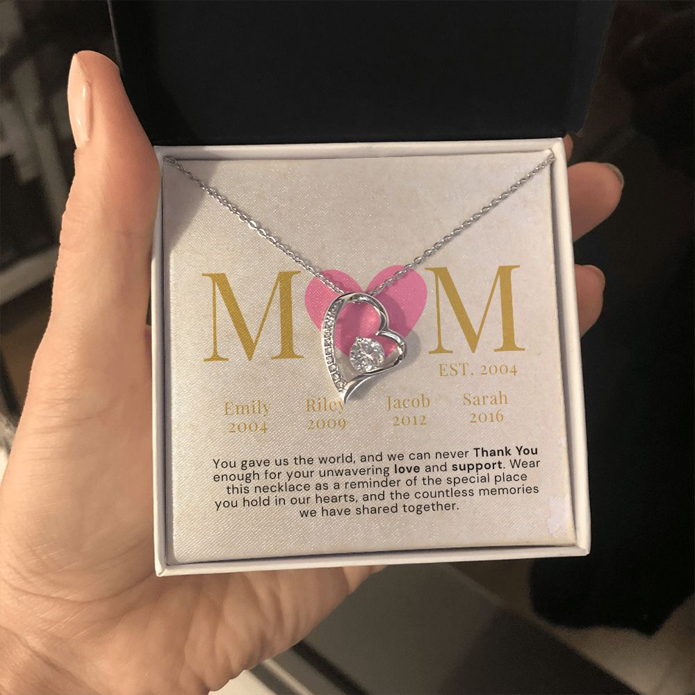 Custom Mom Established Necklace: Gift for Mother's Day, Mom's Birthday with Personalized Card