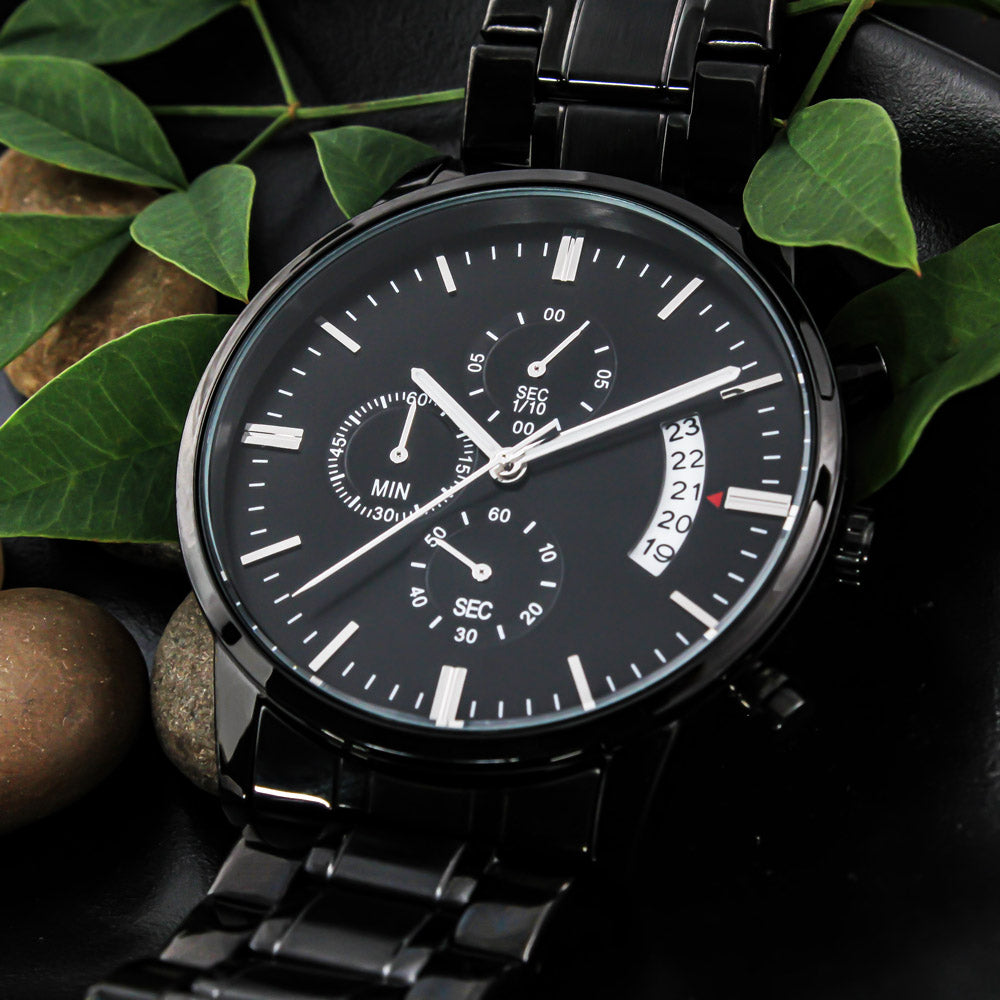 Gift for Father of the Bride: Black Watch with Meaningful Card Personalized with Brides Name