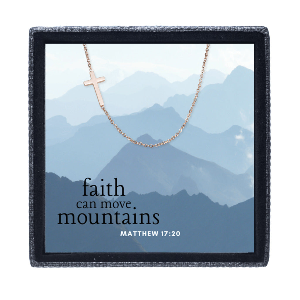 Faith Can Move Mountains Sideways Cross Necklace
