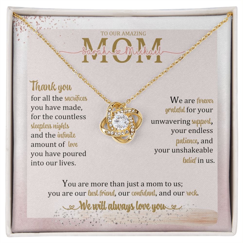 Mom Necklace for Mother's Day: Forever Thankful: Custom Necklace with Children's Names and Thank You Card