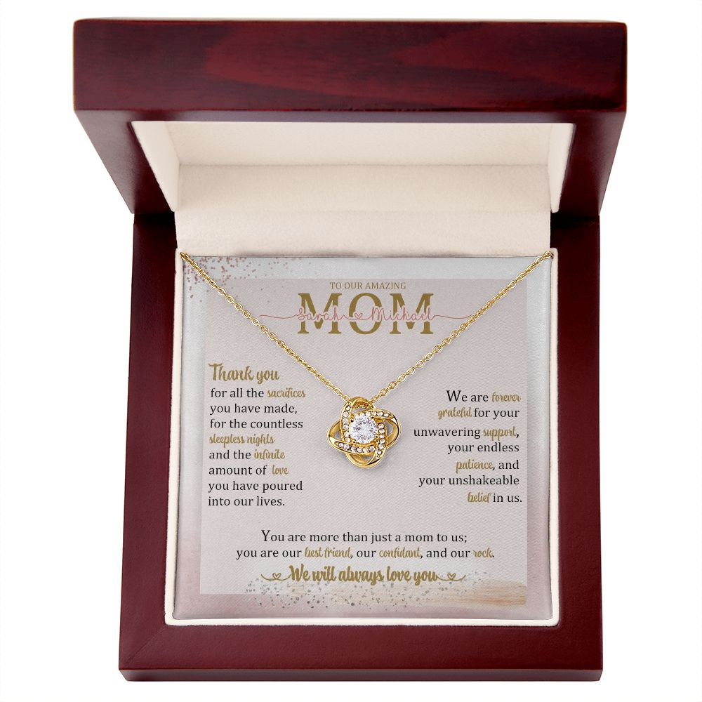 Mom Necklace for Mother's Day: Forever Thankful: Custom Necklace with Children's Names and Thank You Card