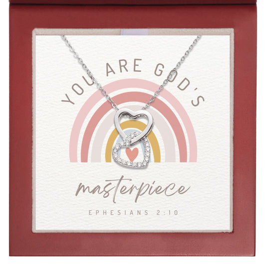 You are God's Masterpiece - Interlocked Hearts Christian Necklace